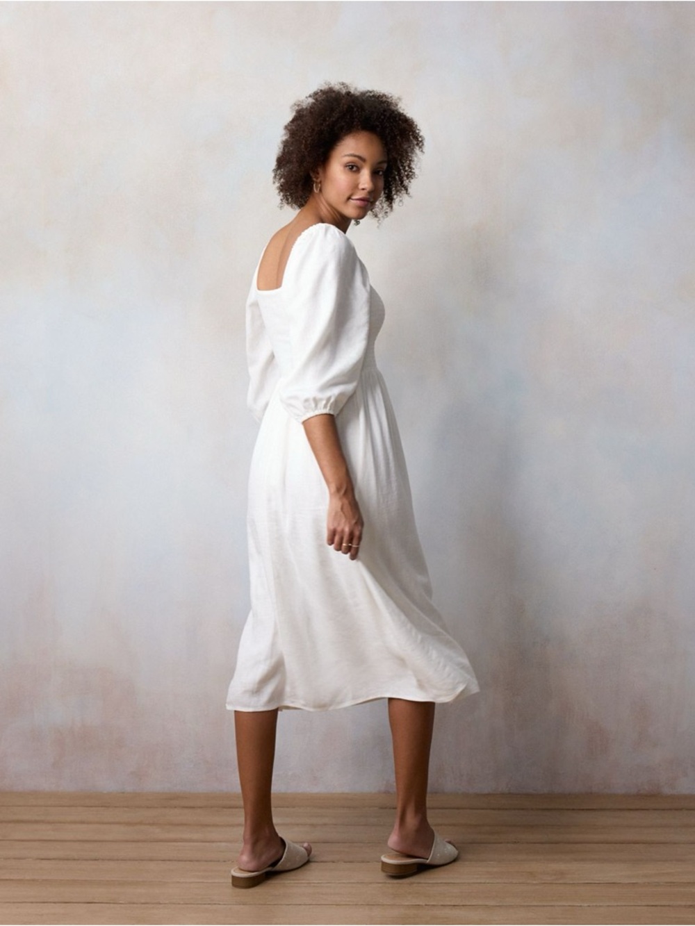 LC Lauren Conrad Cream Smocked Linen Midi Dress NWT XL - Picture 6 of 8